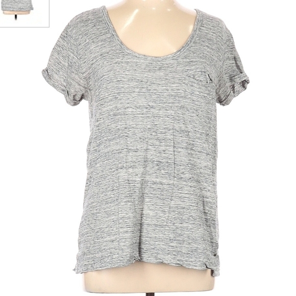 Cynthia Rowley Tee T-Shirt Heathered Grey Chest Pocket Women's Large L Cuffed - Picture 1 of 10